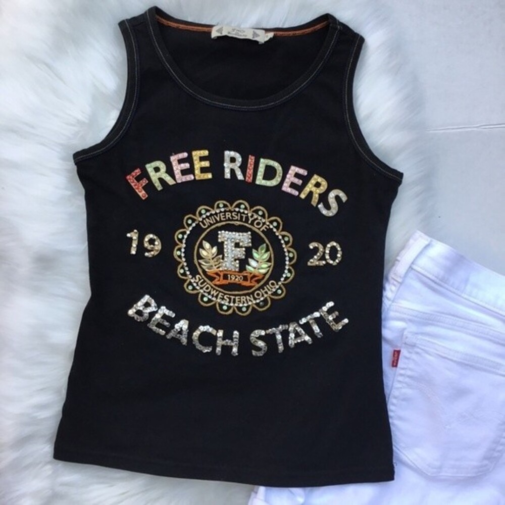 Free For Humanity Free Riders Beaded Sequin Tank S